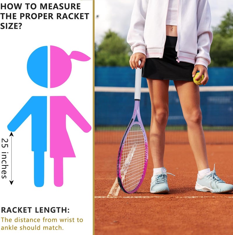 BOWEI 17"-25" Kids Tennis Racket for Aged 2-12 Lightweight Youth Tennis Racquet for Girls and Boys Outdoor/Indoor Sports with 1 Non-Slip Grip and 1 Shoulder Strap Bag Easy Carry - Image 5